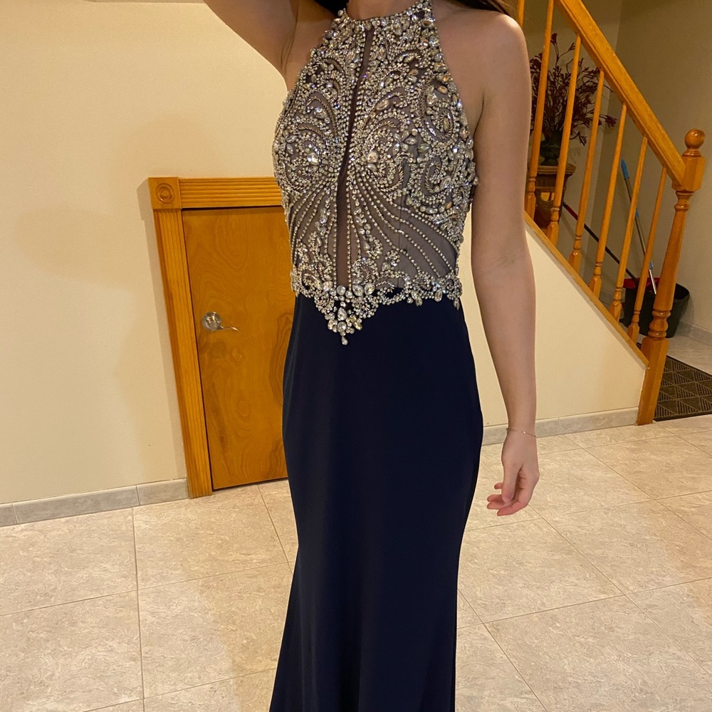 Jovani navy prom gown